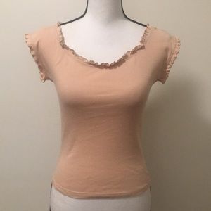 Rampage tan ruffle trim boatneck t-shirt